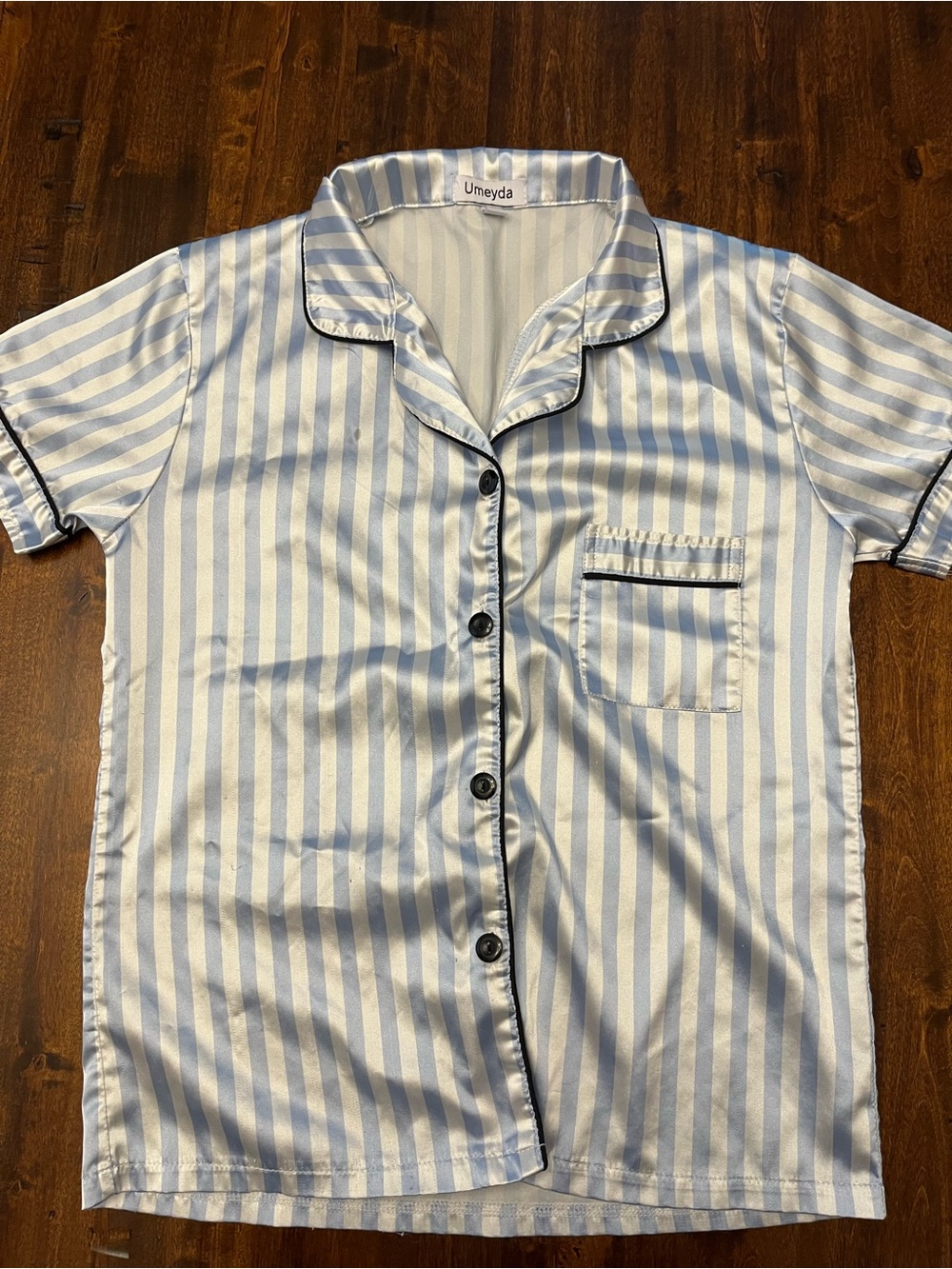 Umeyda Blue & White Striped Satin Pajamas Set